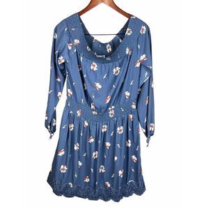 Abercrombie & Fitch Women's M Blue Dress Long Sleeve Floral Off Shoulder Mini